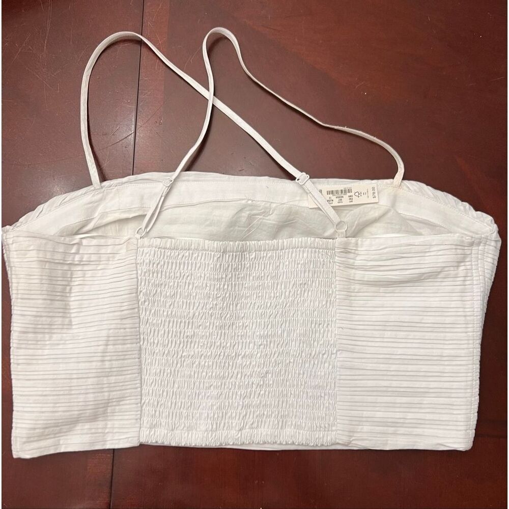NWT Madewell Women's Poplin Pleated Smocked Crop Tube Top Eyelet White Sz: 12 - Picture 2 of 7